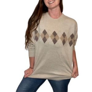 Dockers 90s Argyle Oatmeal Light-brown Neutral Men’s Women’s Unisex Sweater XL
